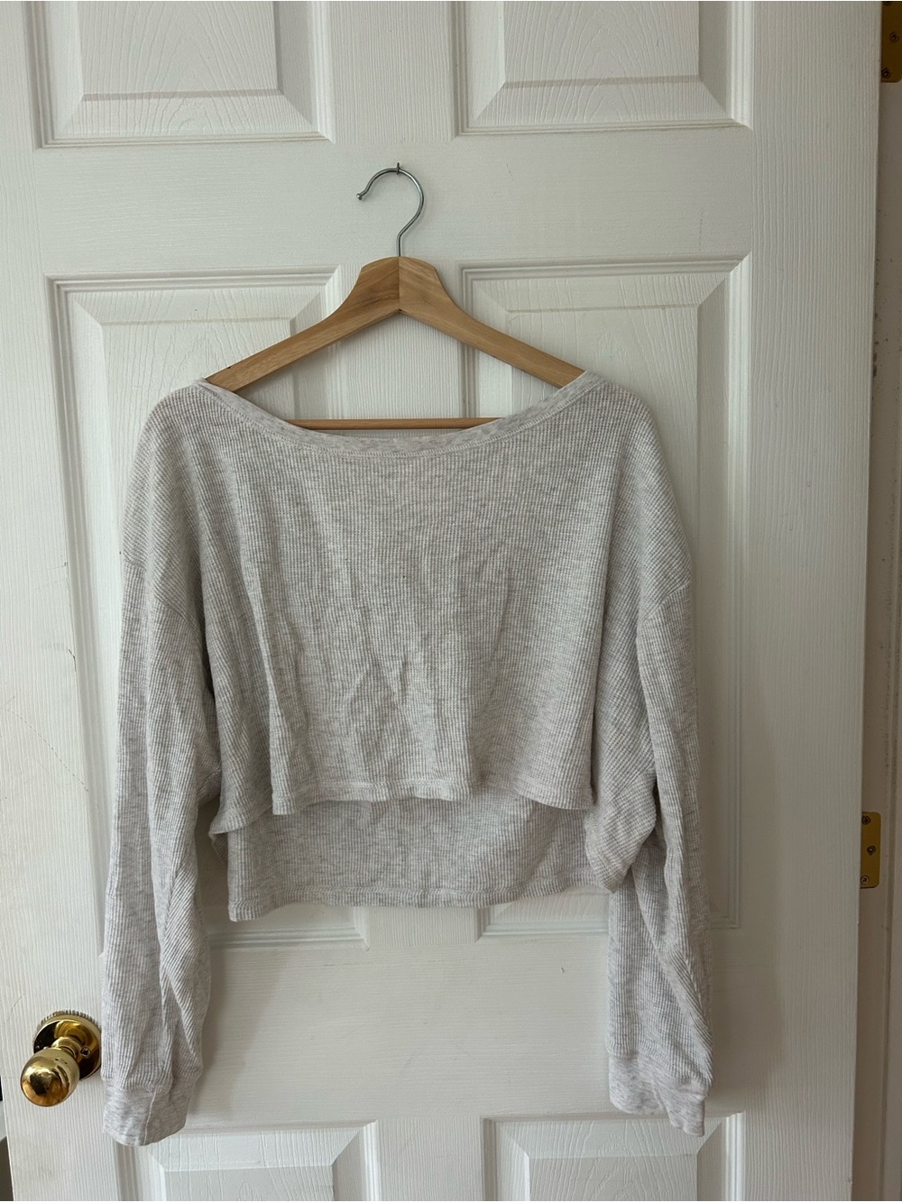 Harlow Light Gray Ribbed Cropped Long Sleeve Top